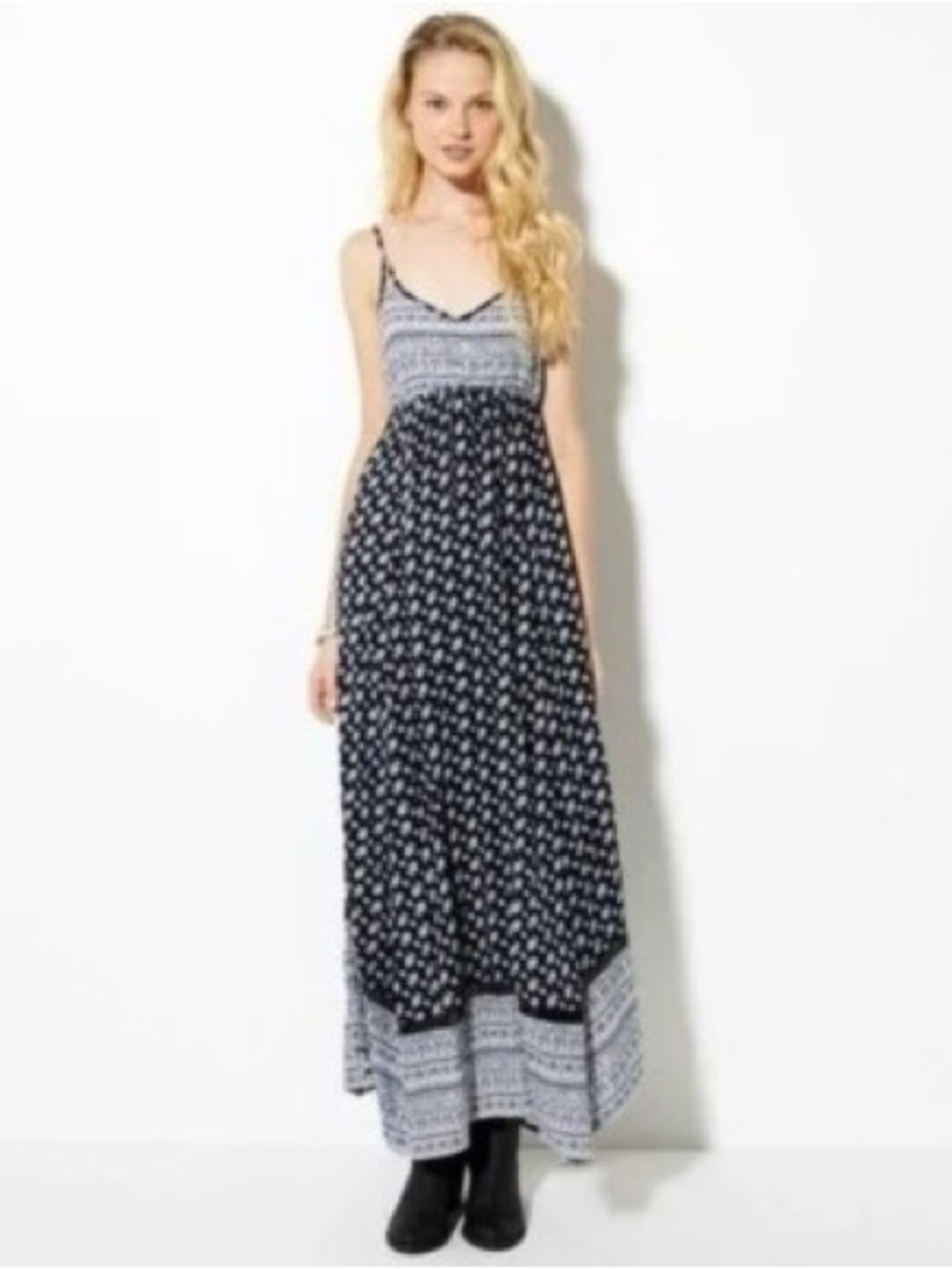 American Eagle Outfitters | Navy & White  Printed Spaghetti-Strap Maxi Dress
